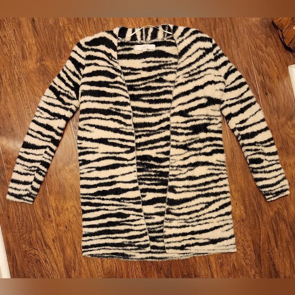 Soft Fuzzy Zebra Print Long Open Front Cardigan - image 3